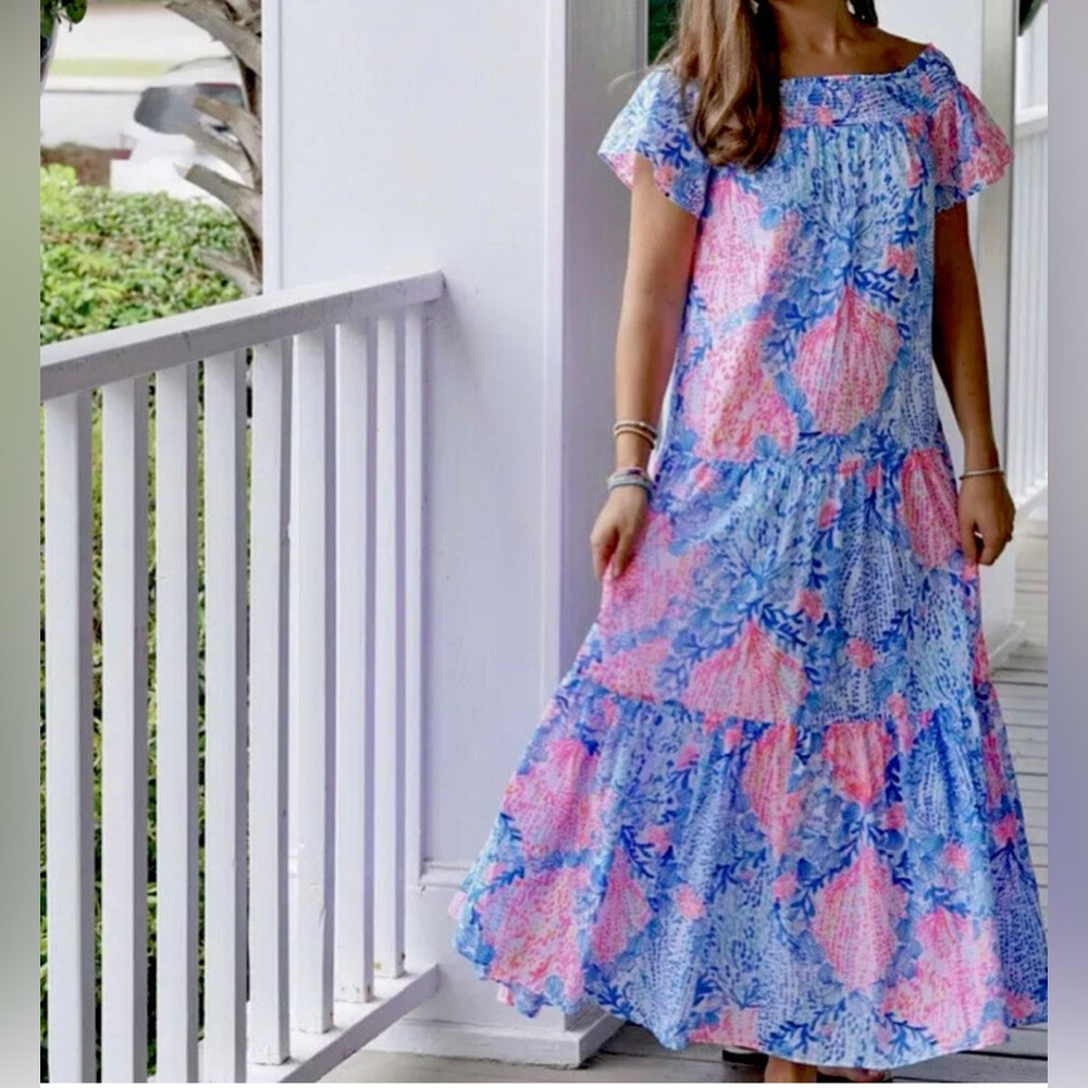 Rare Lilly Pulitzer Dezi off shoulder Maxi dress Sway with me size M